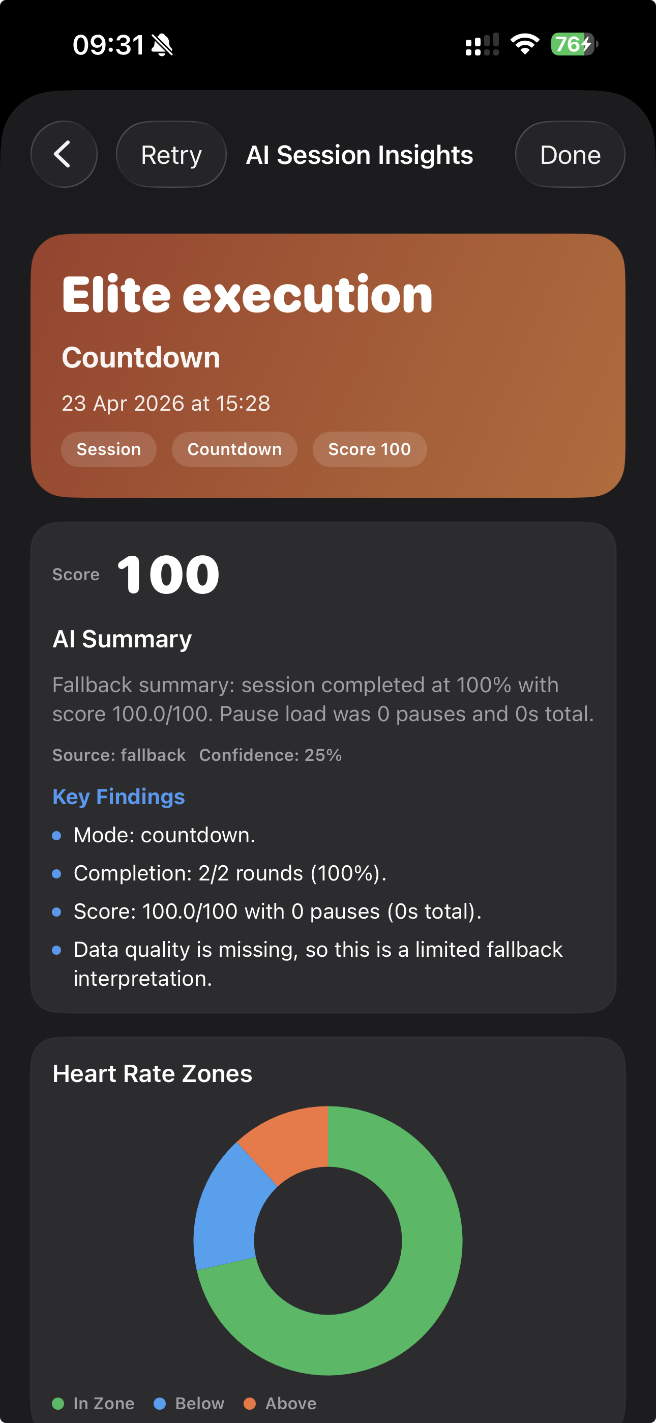 LLM coach analysis screen